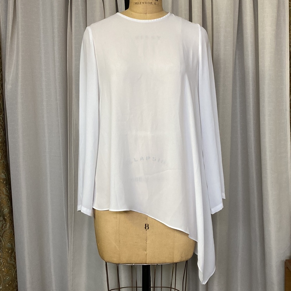 White asymmetrical long sleeve blouse